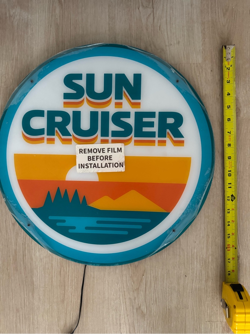 Sun Cruiser Retro Circular Wall Sign - Teal and Orange